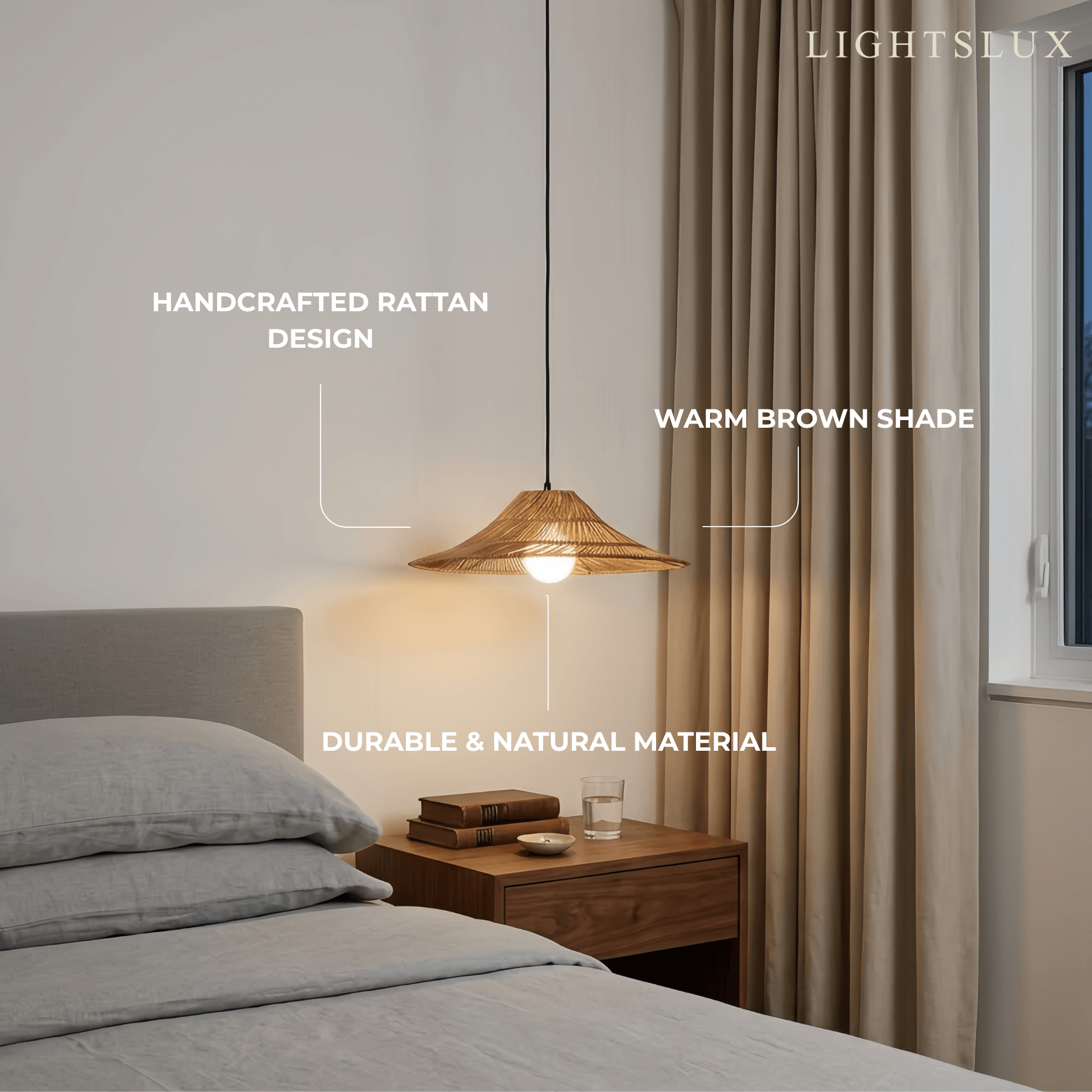 Natural Rattan Pendant Light -- Natural Rattan for Bedroom Dining Room Living Room - Flindria