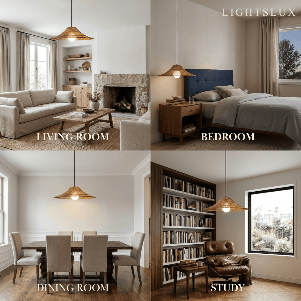 Natural Rattan Pendant Light -- Natural Rattan for Bedroom Dining Room Living Room - Flindria