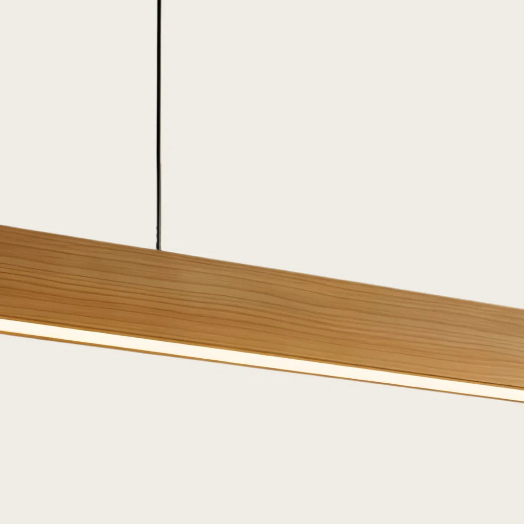 Minimalist Linear Pendant Light – Wood Acrylic for Dining Room, Kitchen, Study Room - Flindria