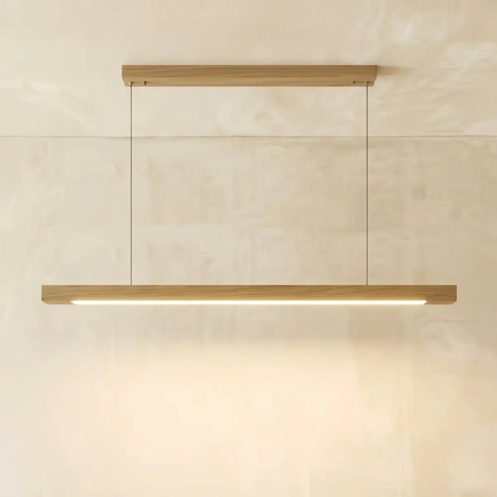 Minimalist Linear Pendant Light – Wood Acrylic for Dining Room, Kitchen, Study Room - Flindria