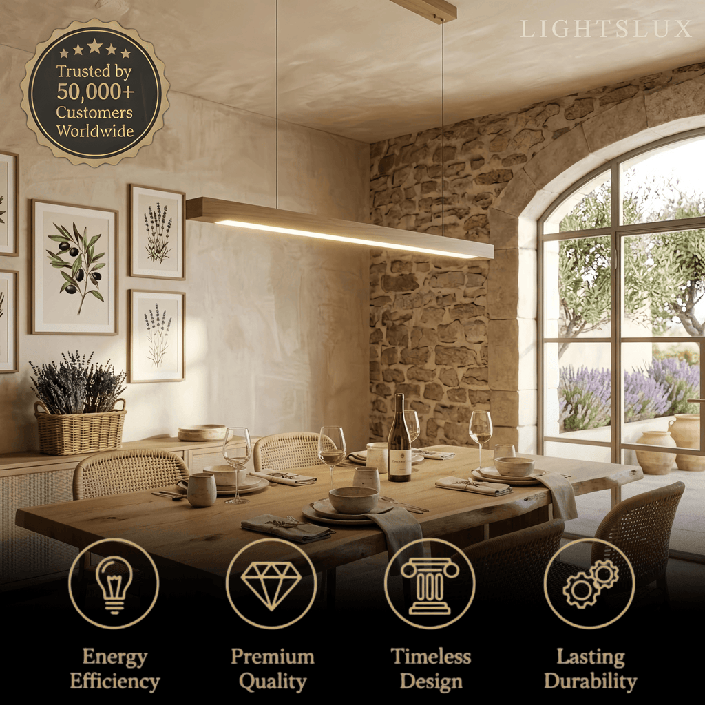 Minimalist Linear Pendant Light – Wood Acrylic for Dining Room, Kitchen, Study Room - Flindria