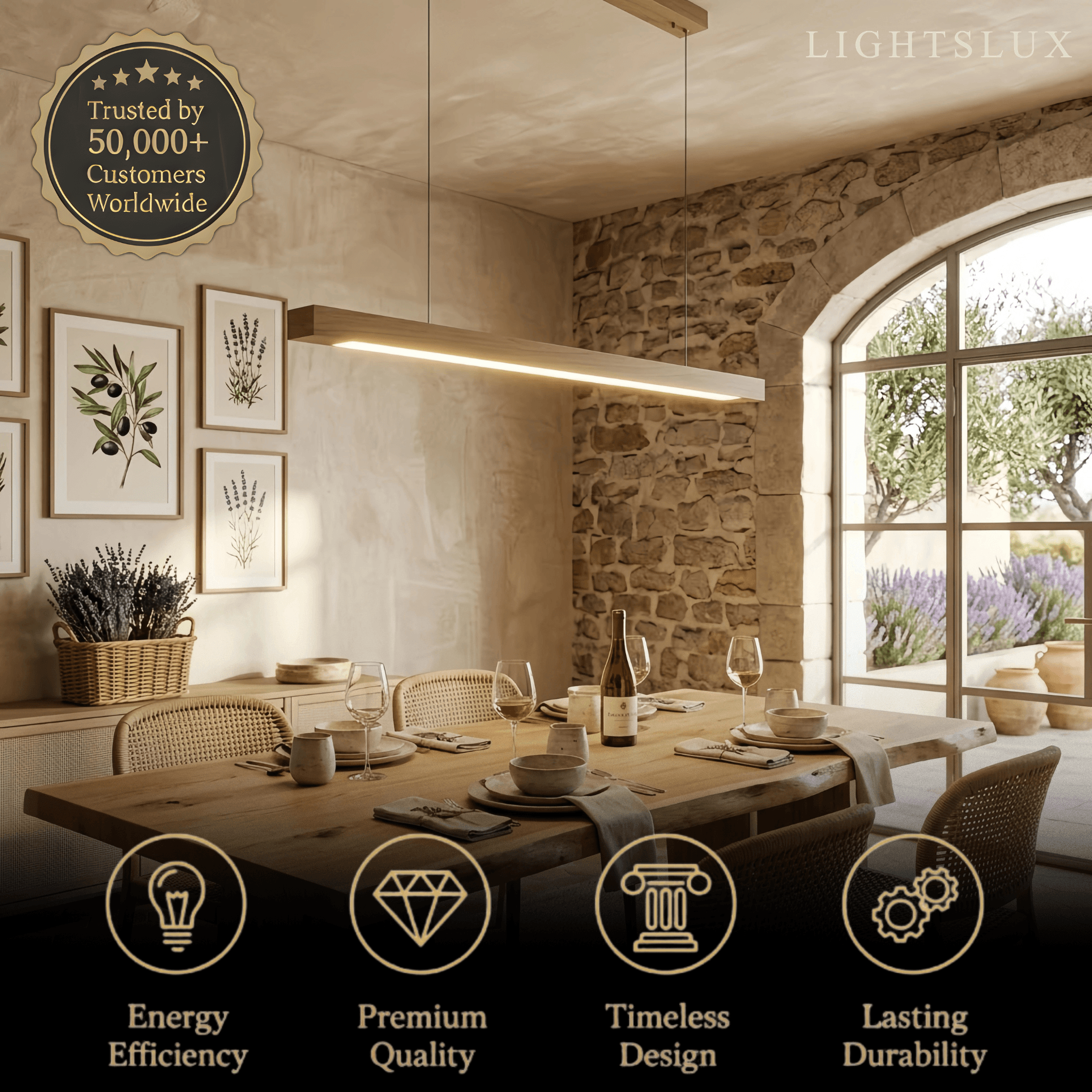 Minimalist Linear Pendant Light – Wood Acrylic for Dining Room, Kitchen, Study Room - Flindria