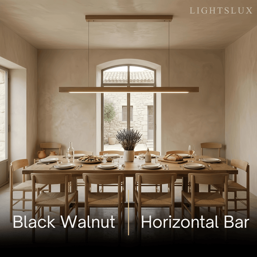 Minimalist Linear Pendant Light – Wood Acrylic for Dining Room, Kitchen, Study Room - Flindria