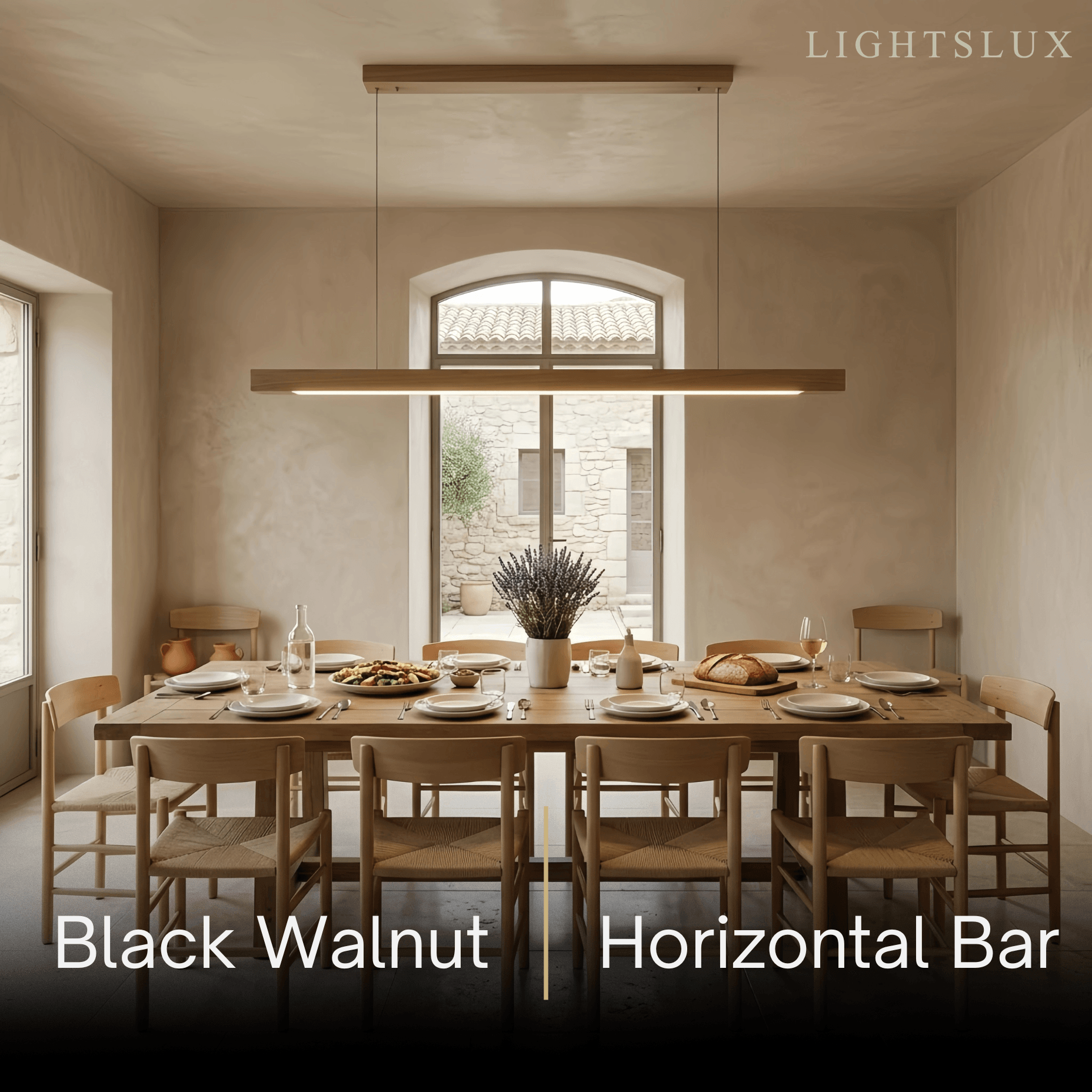 Minimalist Linear Pendant Light – Wood Acrylic for Dining Room, Kitchen, Study Room - Flindria