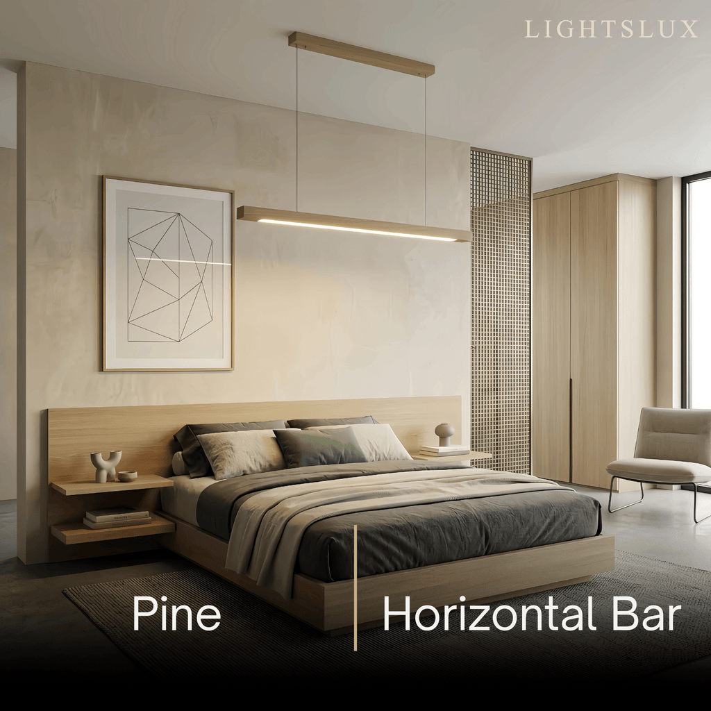 Minimalist Linear Pendant Light – Wood Acrylic for Dining Room, Kitchen, Study Room - Flindria