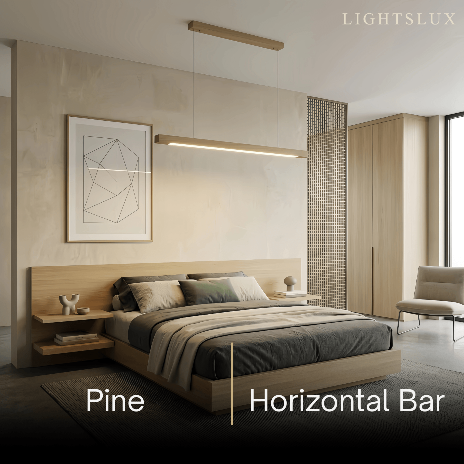 Minimalist Linear Pendant Light – Wood Acrylic for Dining Room, Kitchen, Study Room - Flindria