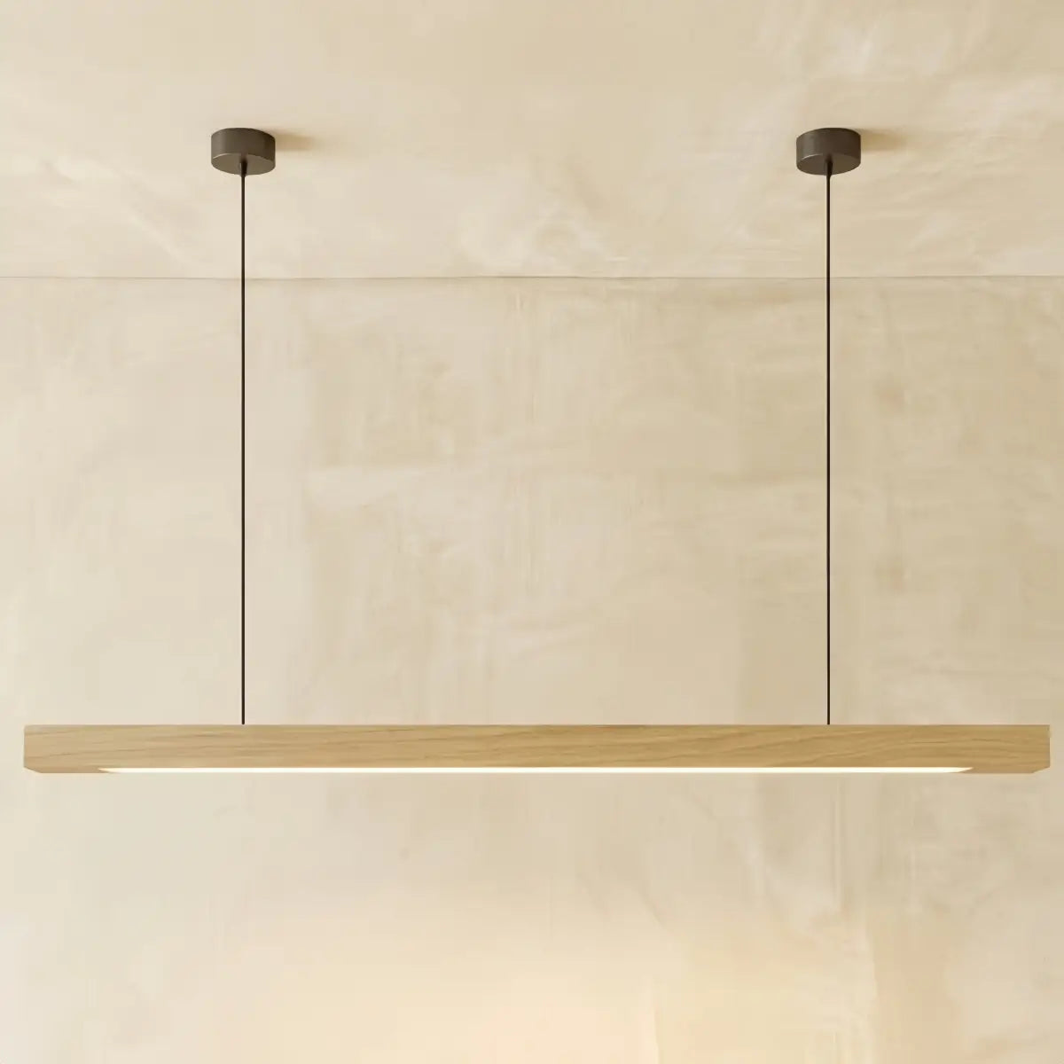 Minimalist Linear Pendant Light – Wood Acrylic for Dining Room, Kitchen, Study Room - Flindria