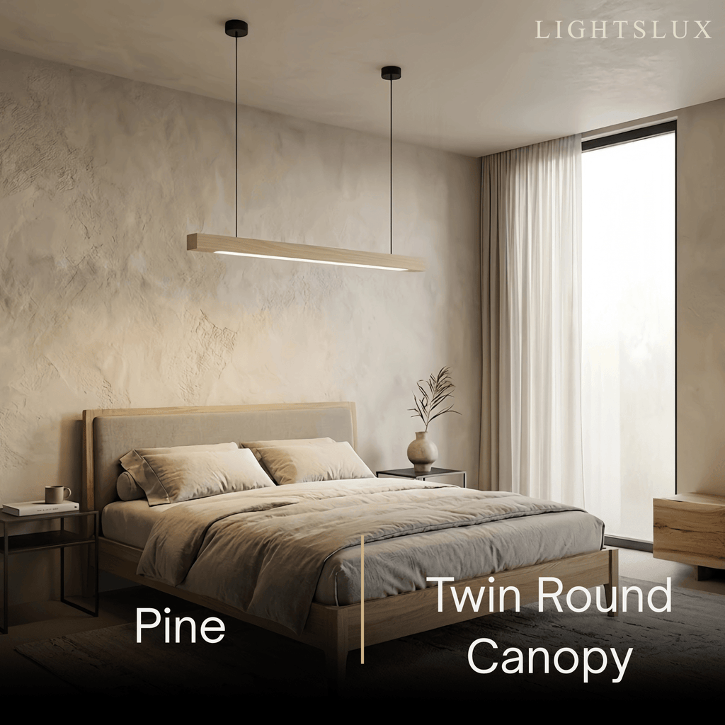 Minimalist Linear Pendant Light – Wood Acrylic for Dining Room, Kitchen, Study Room - Flindria
