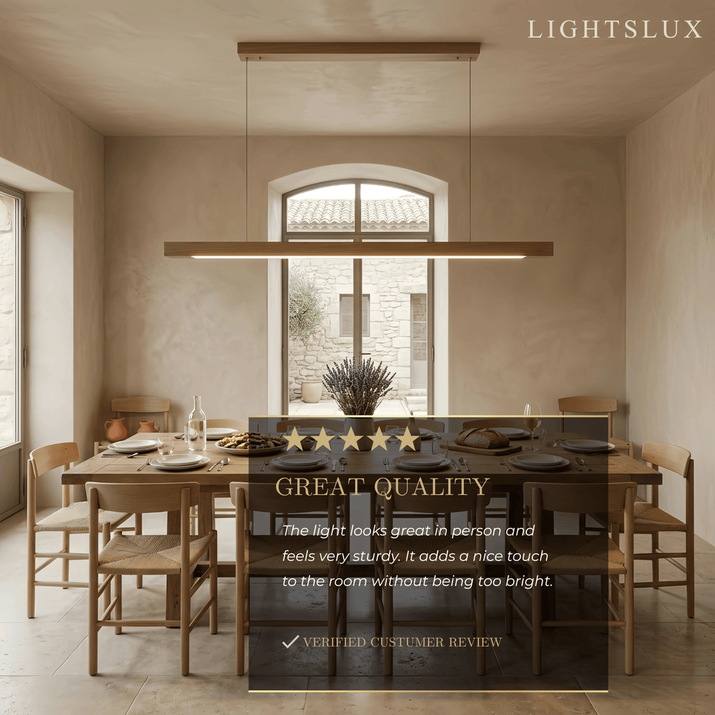 Minimalist Linear Pendant Light – Wood Acrylic for Dining Room, Kitchen, Study Room - Flindria