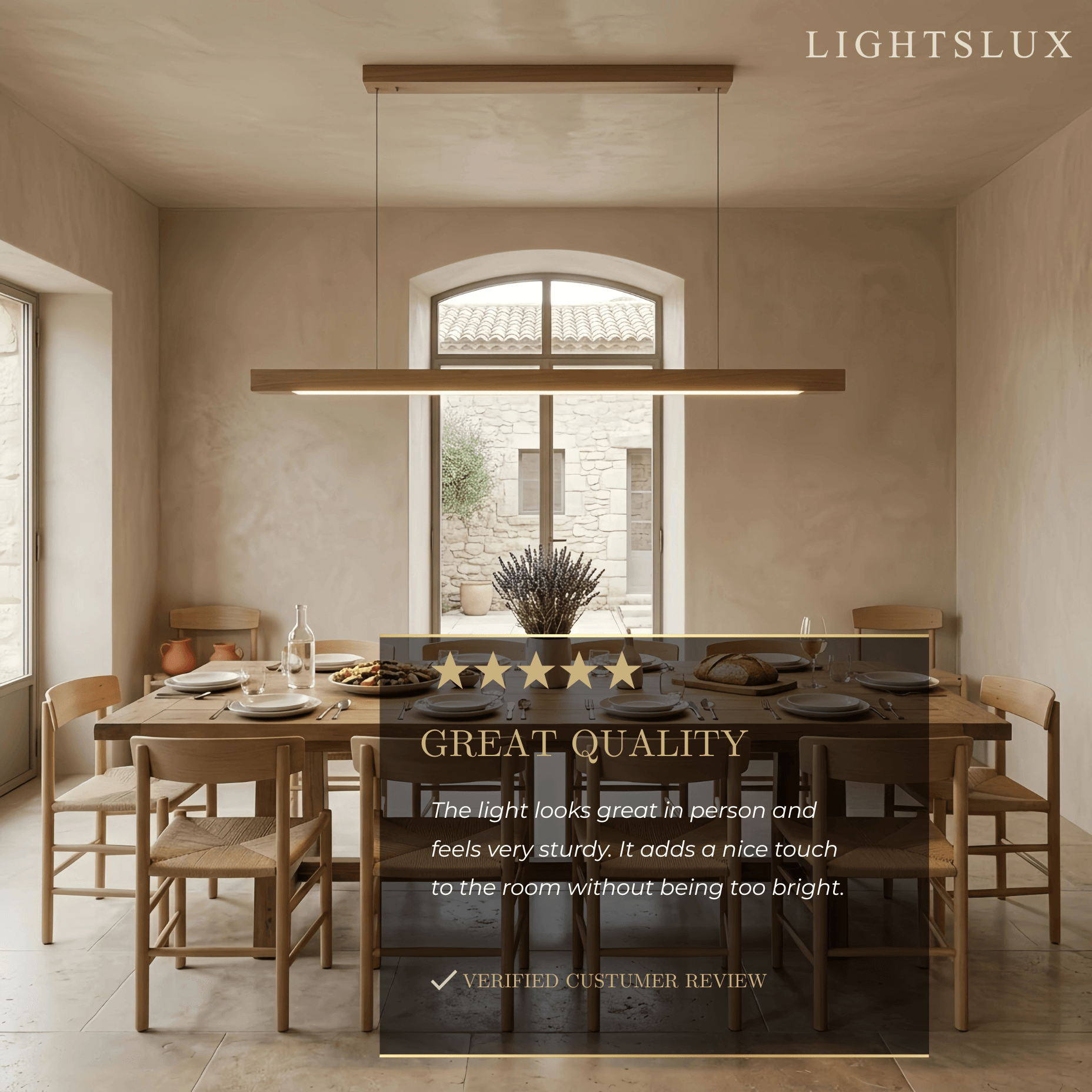 Minimalist Linear Pendant Light – Wood Acrylic for Dining Room, Kitchen, Study Room - Flindria
