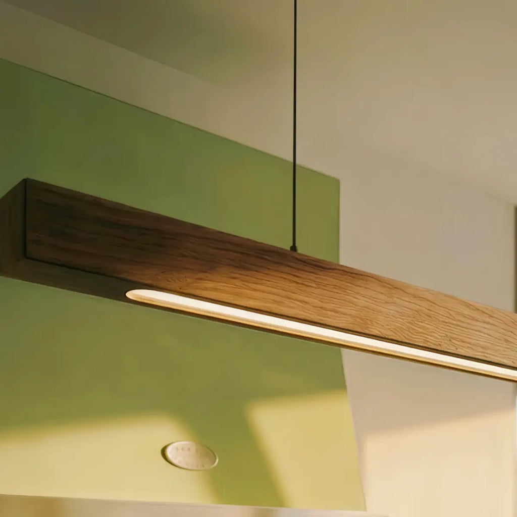 Minimalist Linear Pendant Light – Wood Acrylic for Dining Room, Kitchen, Study Room - Flindria