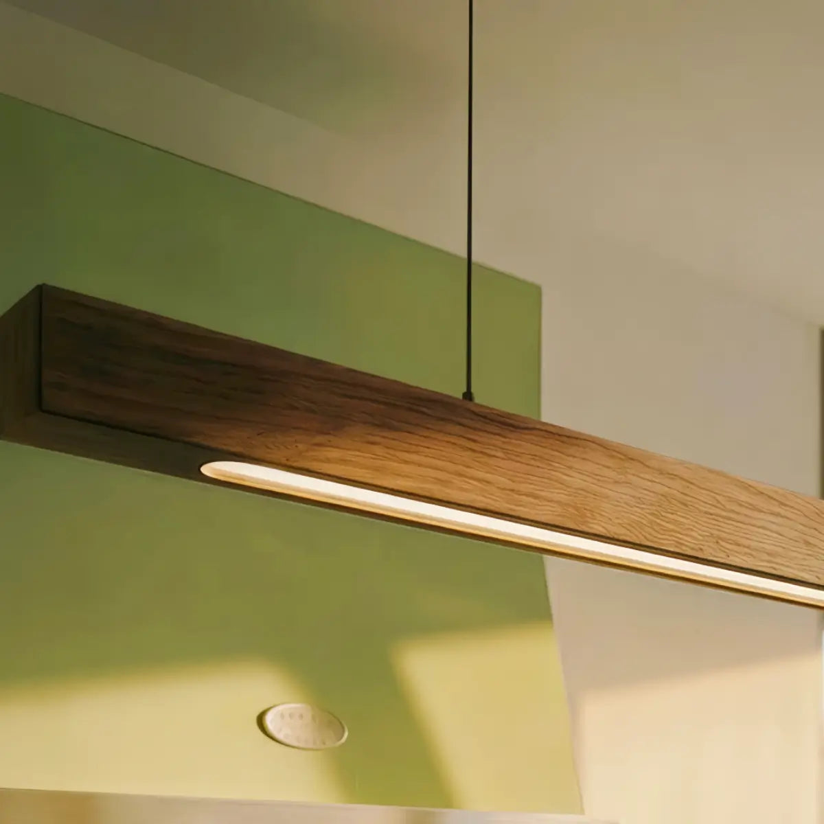 Minimalist Linear Pendant Light – Wood Acrylic for Dining Room, Kitchen, Study Room - Flindria