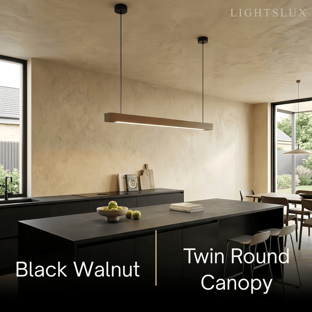 Minimalist Linear Pendant Light – Wood Acrylic for Dining Room, Kitchen, Study Room - Flindria
