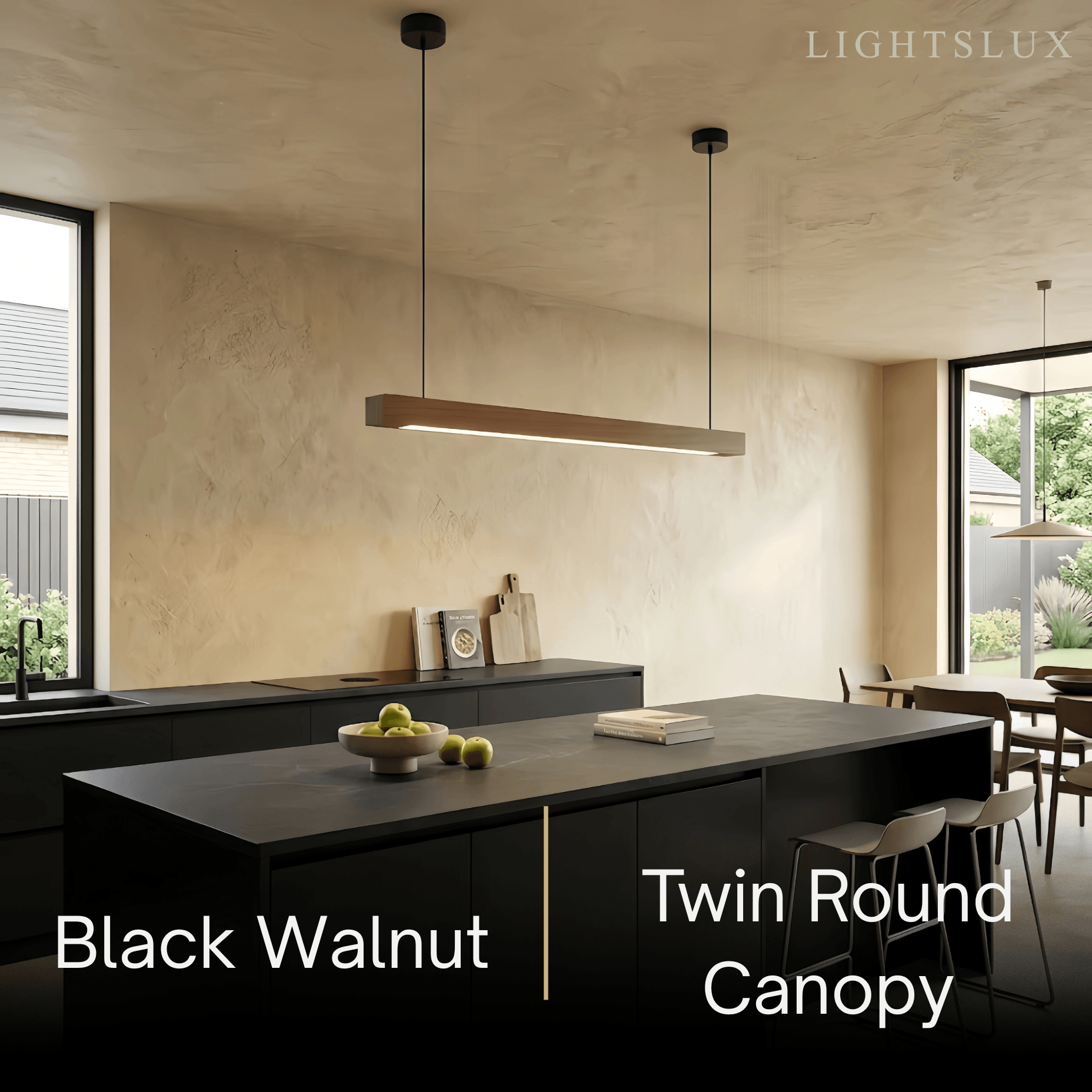Minimalist Linear Pendant Light – Wood Acrylic for Dining Room, Kitchen, Study Room - Flindria