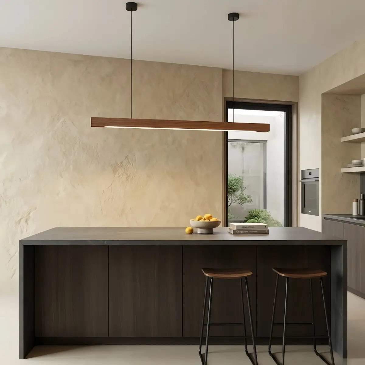 Minimalist Linear Pendant Light – Wood Acrylic for Dining Room, Kitchen, Study Room - Flindria