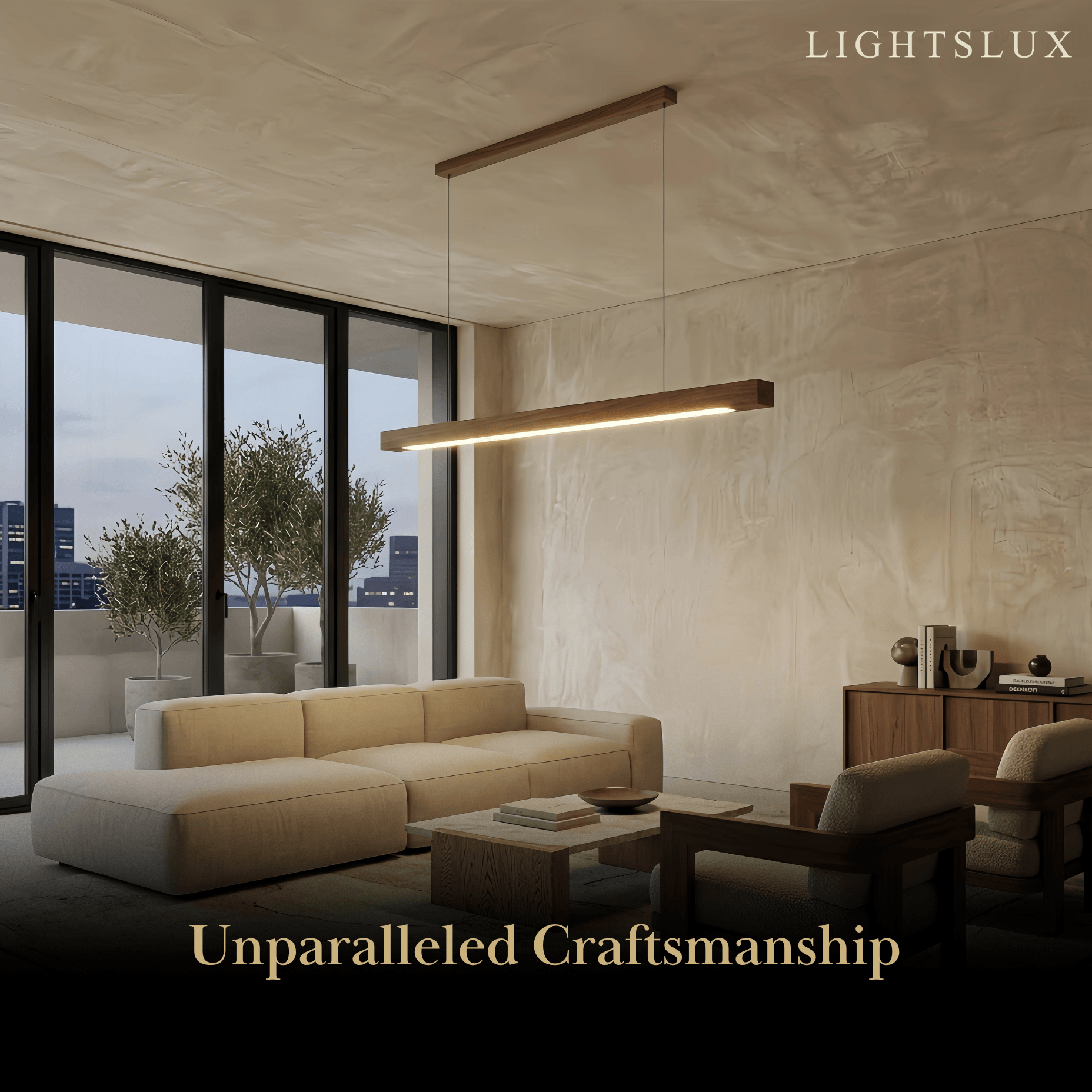 Minimalist Linear Pendant Light – Wood Acrylic for Dining Room, Kitchen, Study Room - Flindria