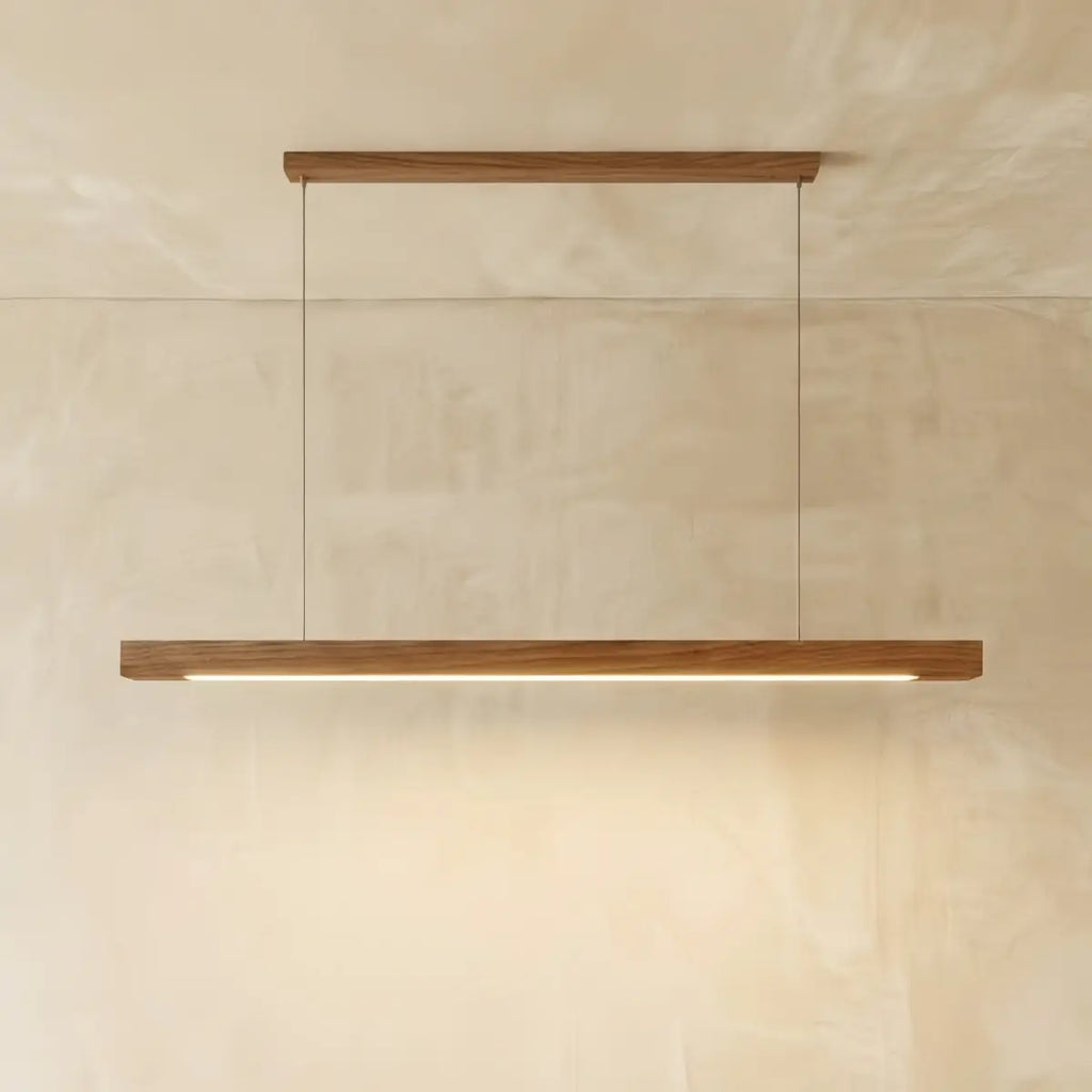 Minimalist Linear Pendant Light – Wood Acrylic for Dining Room, Kitchen, Study Room - Flindria