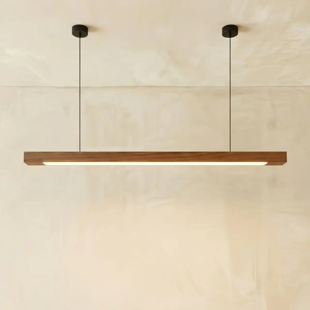 Minimalist Linear Pendant Light – Wood Acrylic for Dining Room, Kitchen, Study Room - Flindria