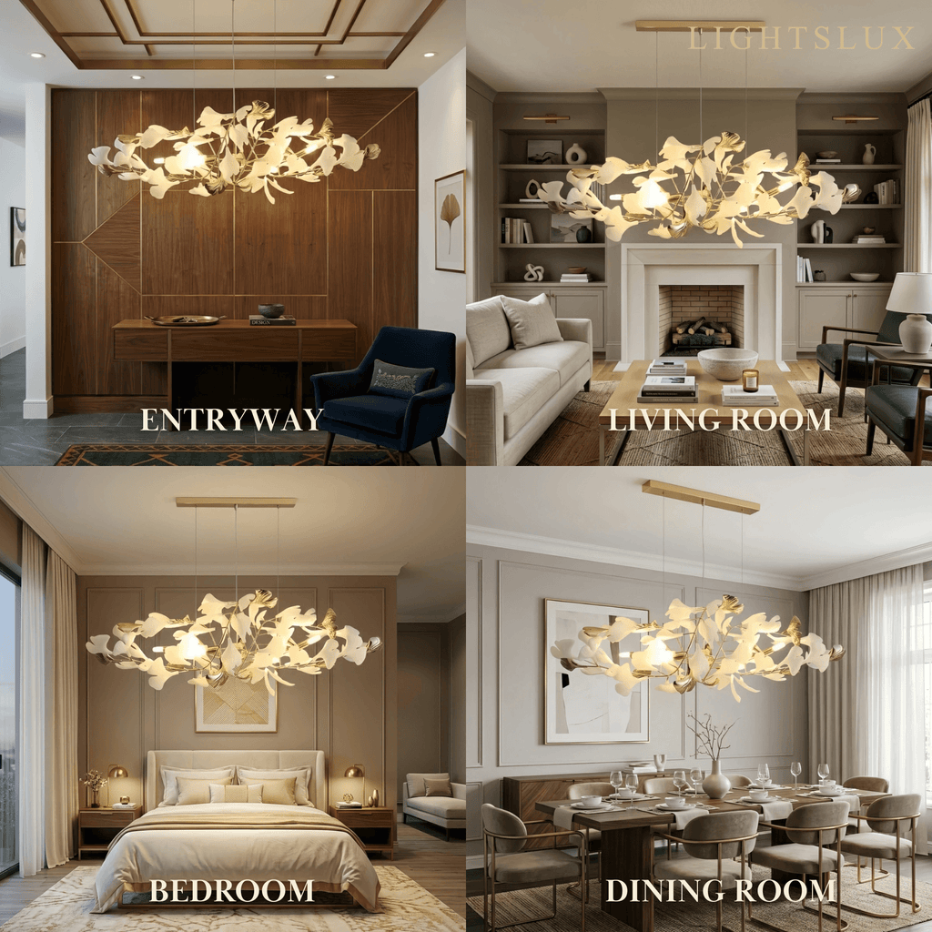 Minimalist Ginkgo Leaf Chandelier -- Iron & Glass for Dining Room - Flindria