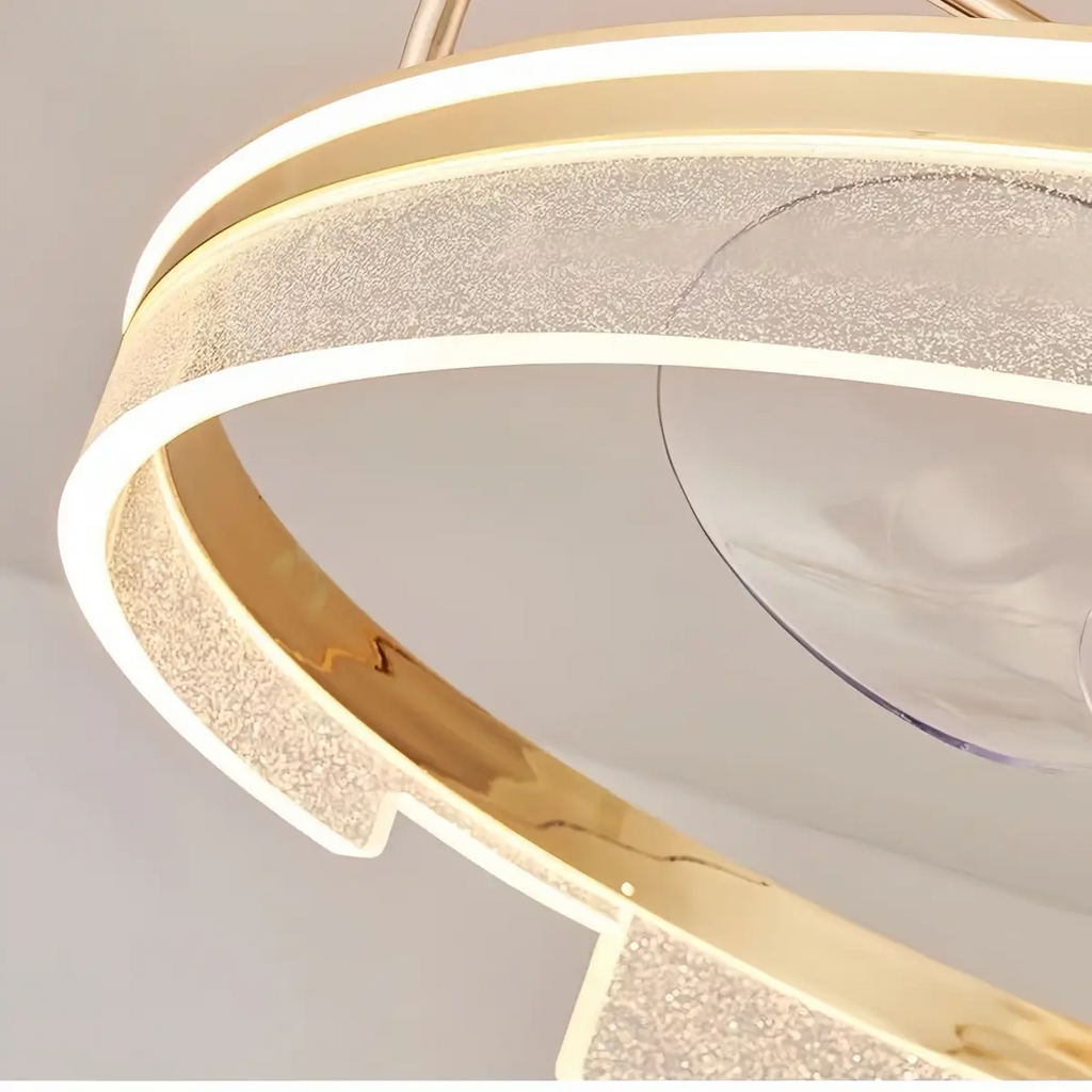 Lámpara de ventilador de techo de lujo con LED – Aluminio dorado y acrílico para sala de estar/comedor - Flindria