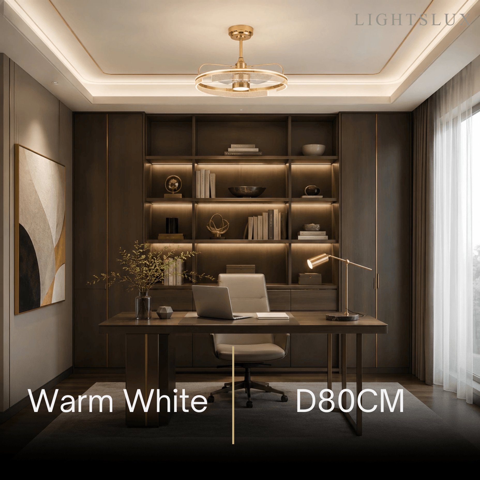 Lámpara de ventilador de techo de lujo con LED – Aluminio dorado y acrílico para sala de estar/comedor - Flindria