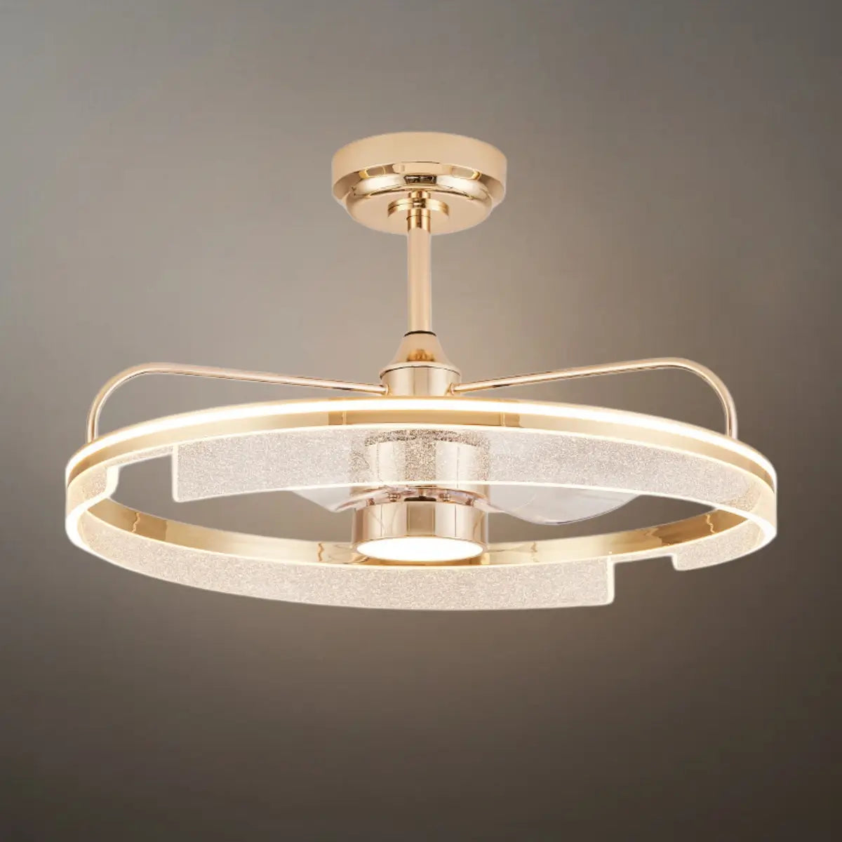 Lámpara de ventilador de techo de lujo con LED – Aluminio dorado y acrílico para sala de estar/comedor - Flindria