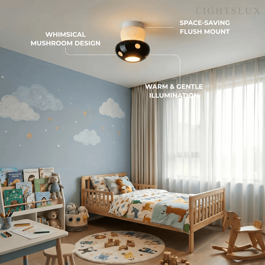 Retro Mushroom Ceiling Light -- Ceramic Red/Black for Bedroom - Flindria