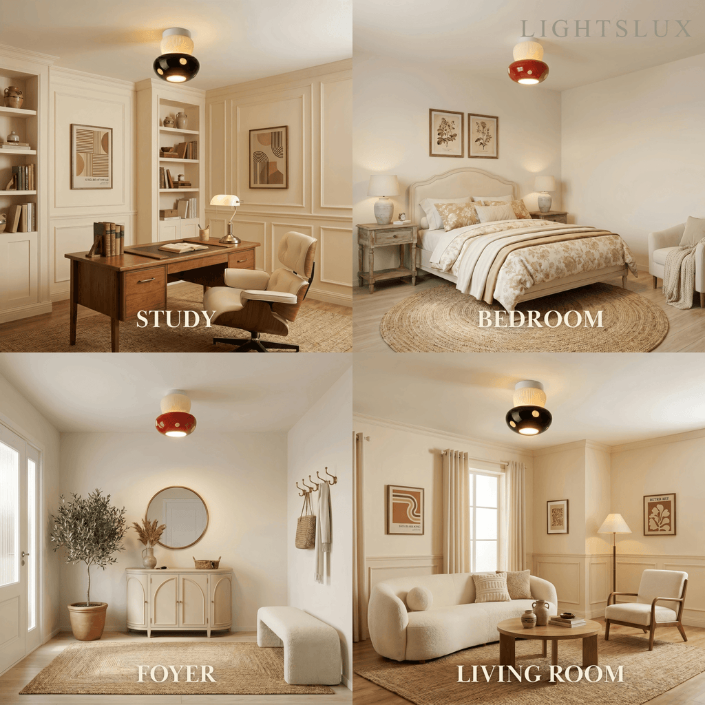 Retro Mushroom Ceiling Light -- Ceramic Red/Black for Bedroom - Flindria