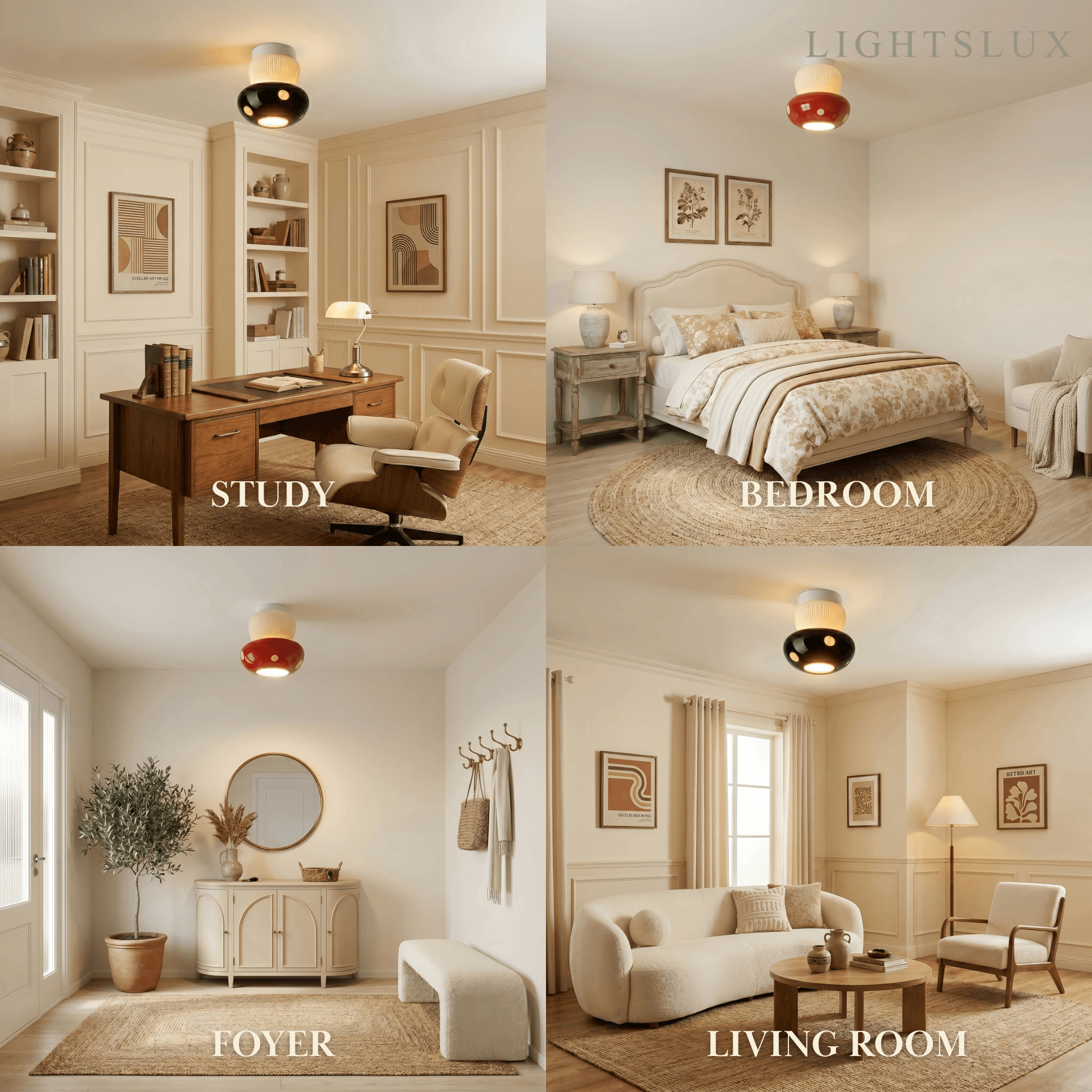 Retro Mushroom Ceiling Light -- Ceramic Red/Black for Bedroom - Flindria