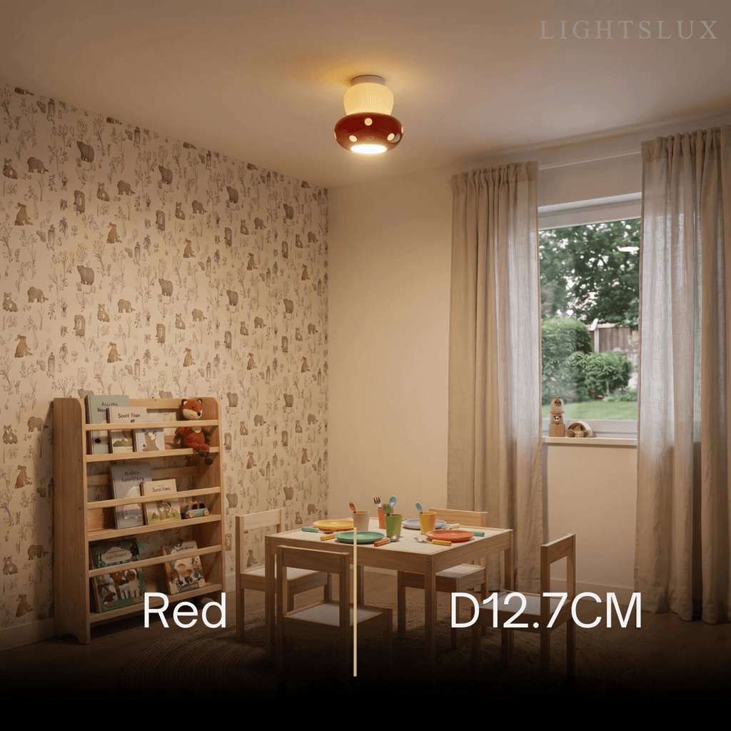 Retro Mushroom Ceiling Light -- Ceramic Red/Black for Bedroom - Flindria