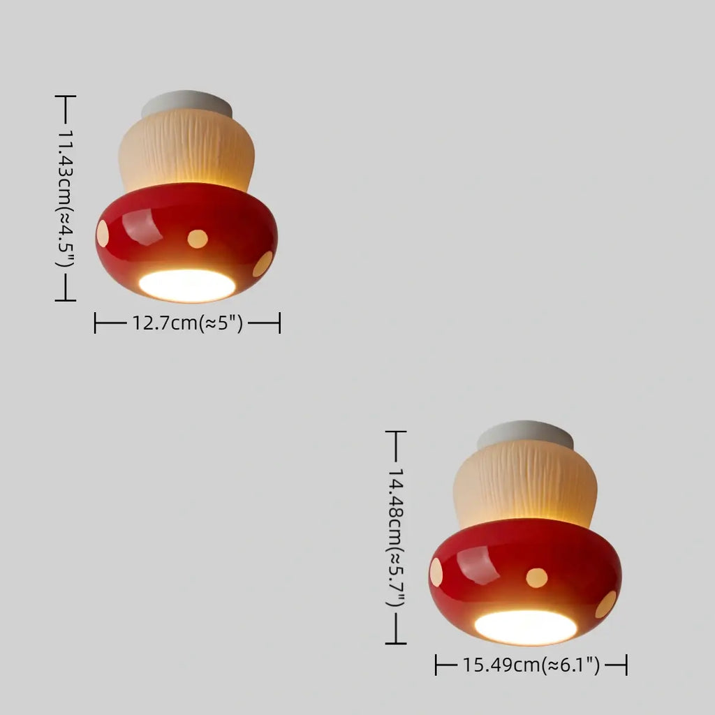 Retro Mushroom Ceiling Light -- Ceramic Red/Black for Bedroom - Flindria