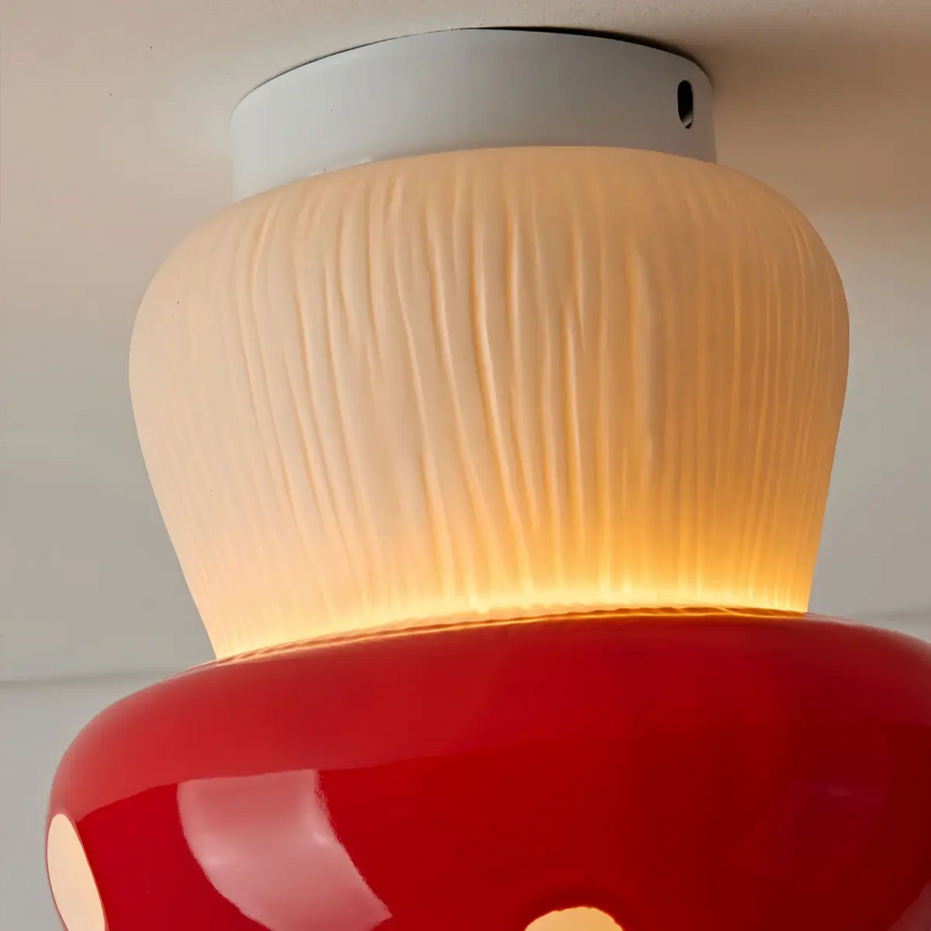 Retro Mushroom Ceiling Light -- Ceramic Red/Black for Bedroom - Flindria
