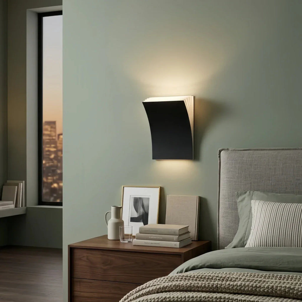 Nordic Minimalist Wall Lamp -- Curved Aluminum Book Pages in Black or White for Living Room Study - Flindria