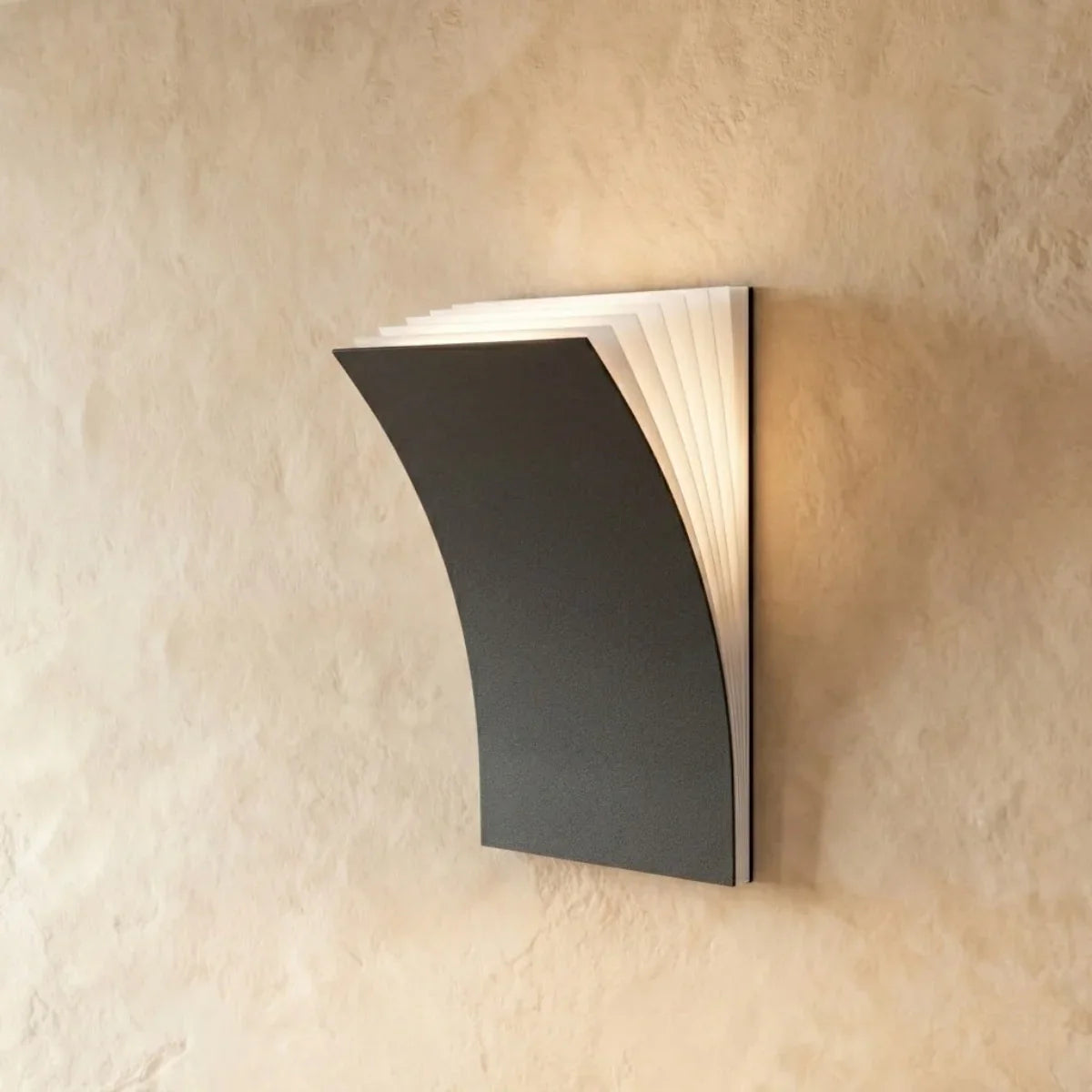 Nordic Minimalist Wall Lamp -- Curved Aluminum Book Pages in Black or White for Living Room Study - Flindria