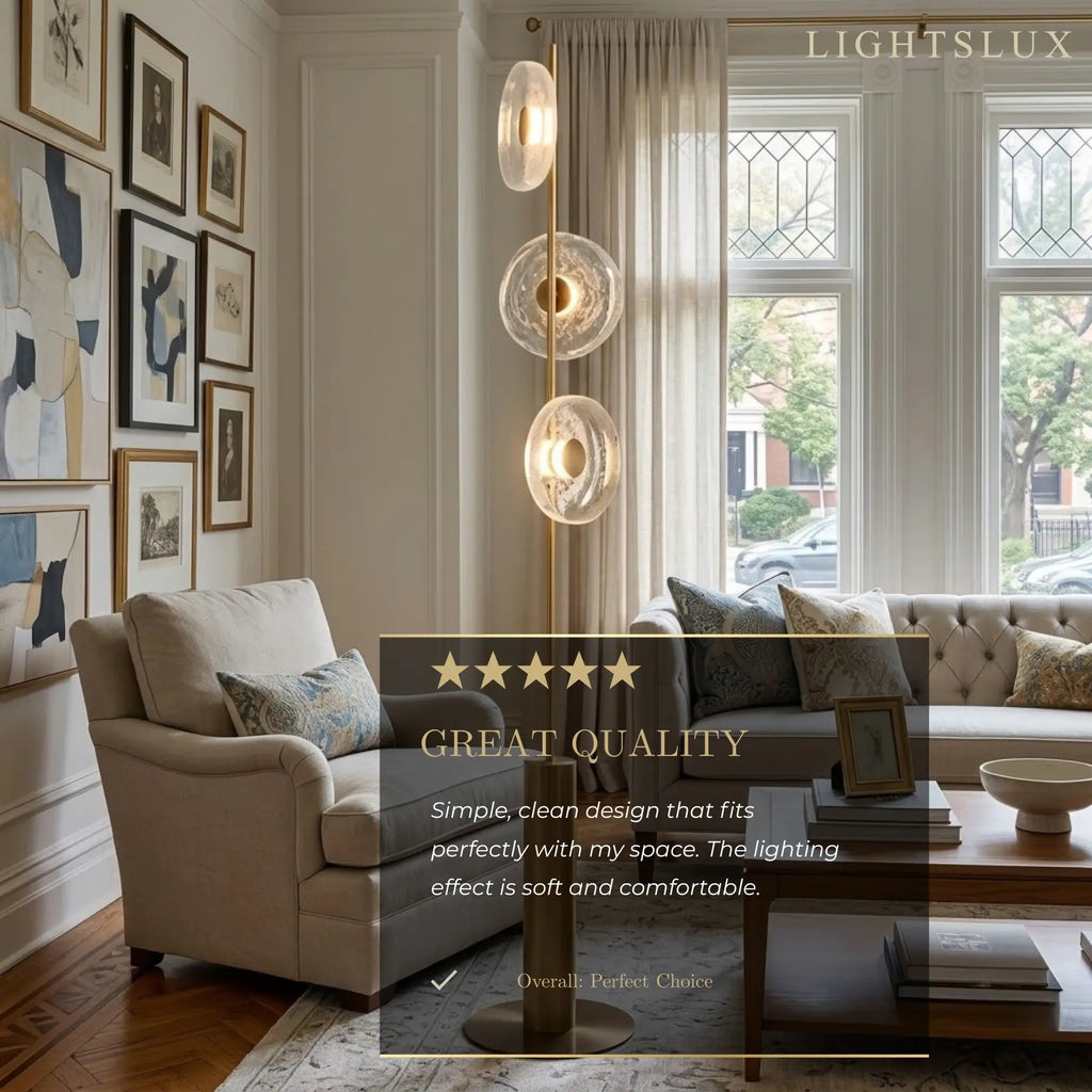 Luxury Floor Lamp -- Iron and Glass , Amber or Clear Light Color for Living Room Bedroom - Flindria