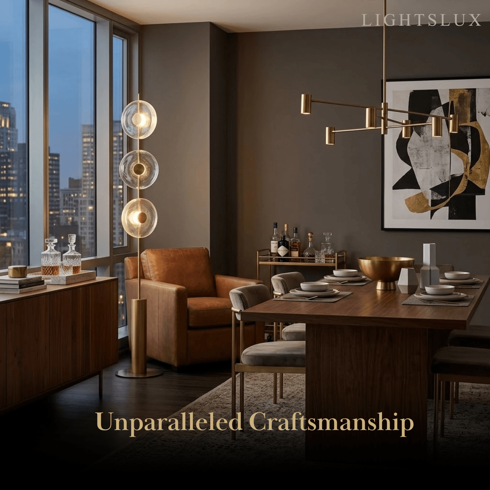 Lampadaire de luxe -- Fer et verre, lumière ambre ou claire pour salon/chambre - Flindria