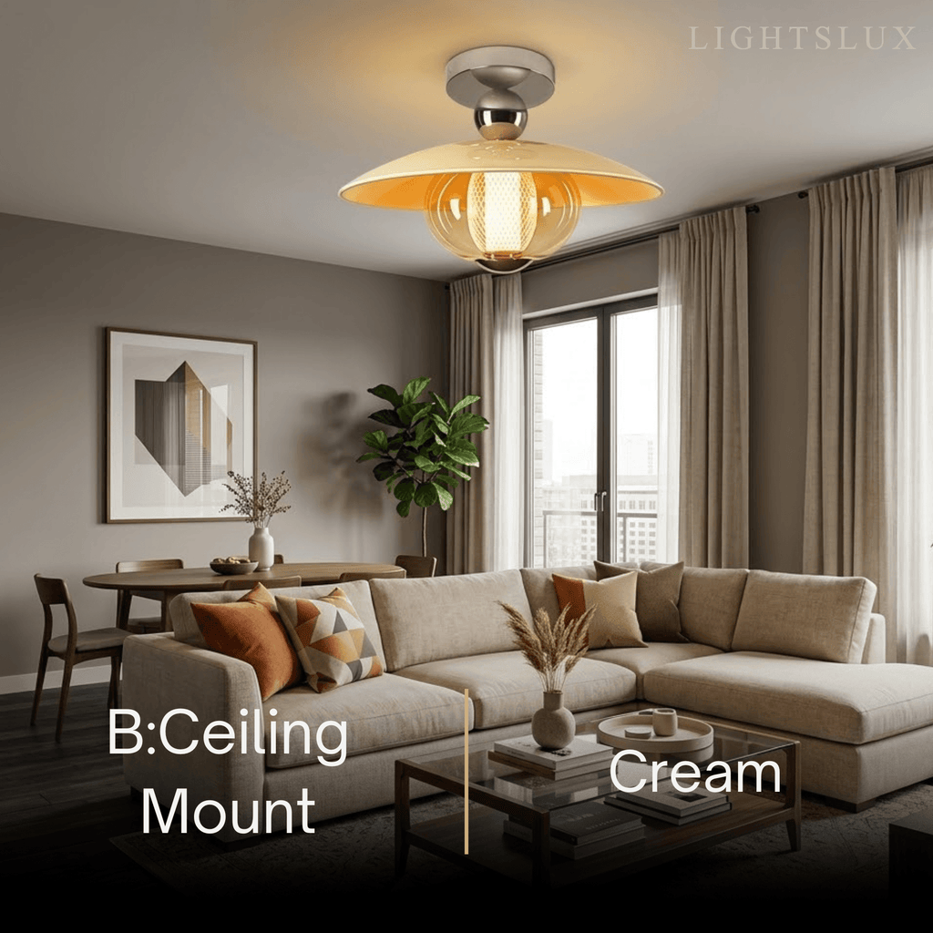 Vintage French Cream Ceiling Light -- Glass & Iron for Hallway - Flindria