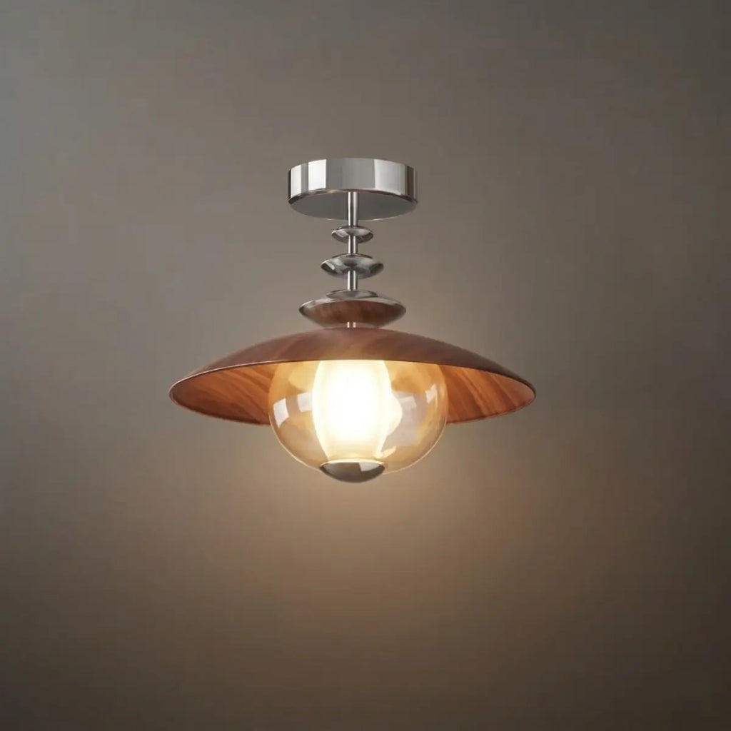 Vintage French Cream Ceiling Light -- Glass & Iron for Hallway - Flindria