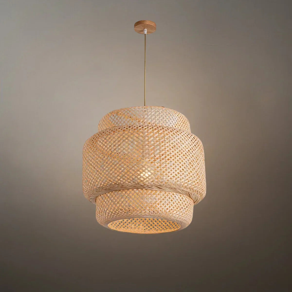 Modern Pendant Lamp -- Hand-Knitted Bamboo & Brass - Flindria