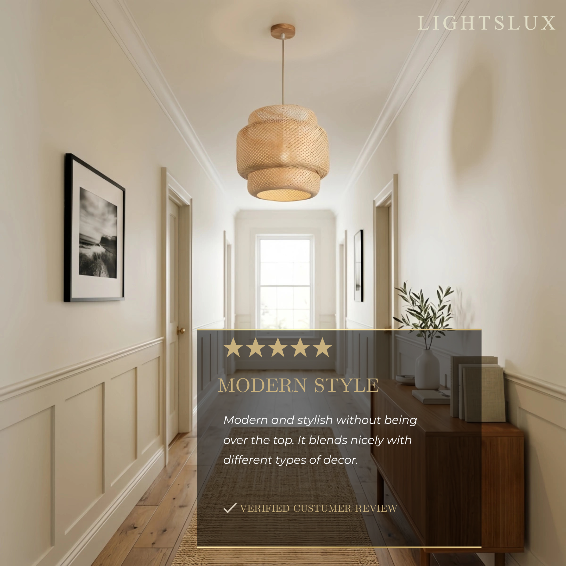 Modern Pendant Lamp -- Hand-Knitted Bamboo & Brass - Flindria