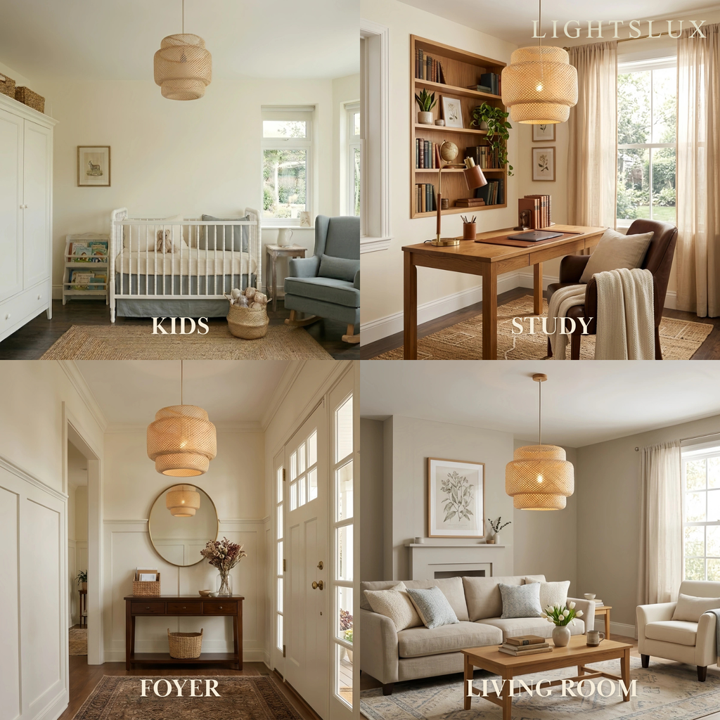 Modern Pendant Lamp -- Hand-Knitted Bamboo & Brass - Flindria