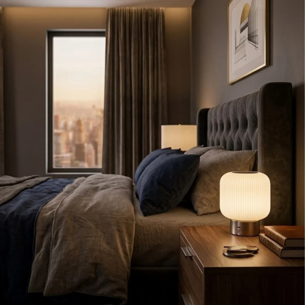 Light Table Lamp -- Metal & Frosted Glass with Touch & Human Induction for Bedroom Living Room - Flindria