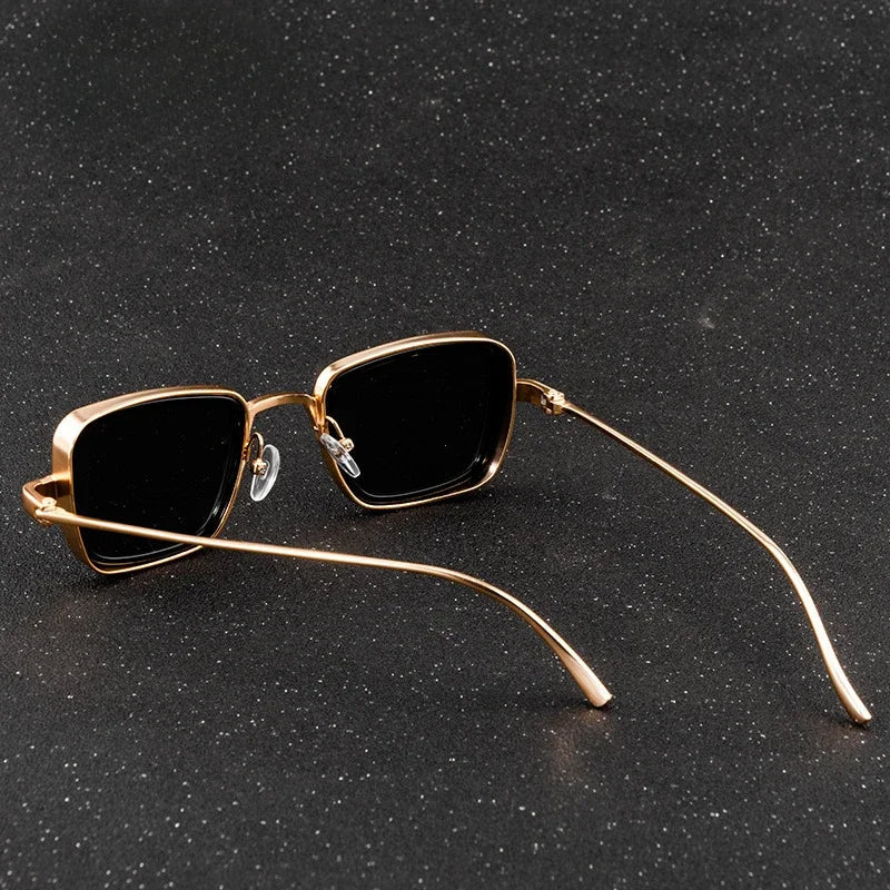 Retro kwadratowe okulary przeciwsłoneczne Ricco Milano — złote oprawki UV400