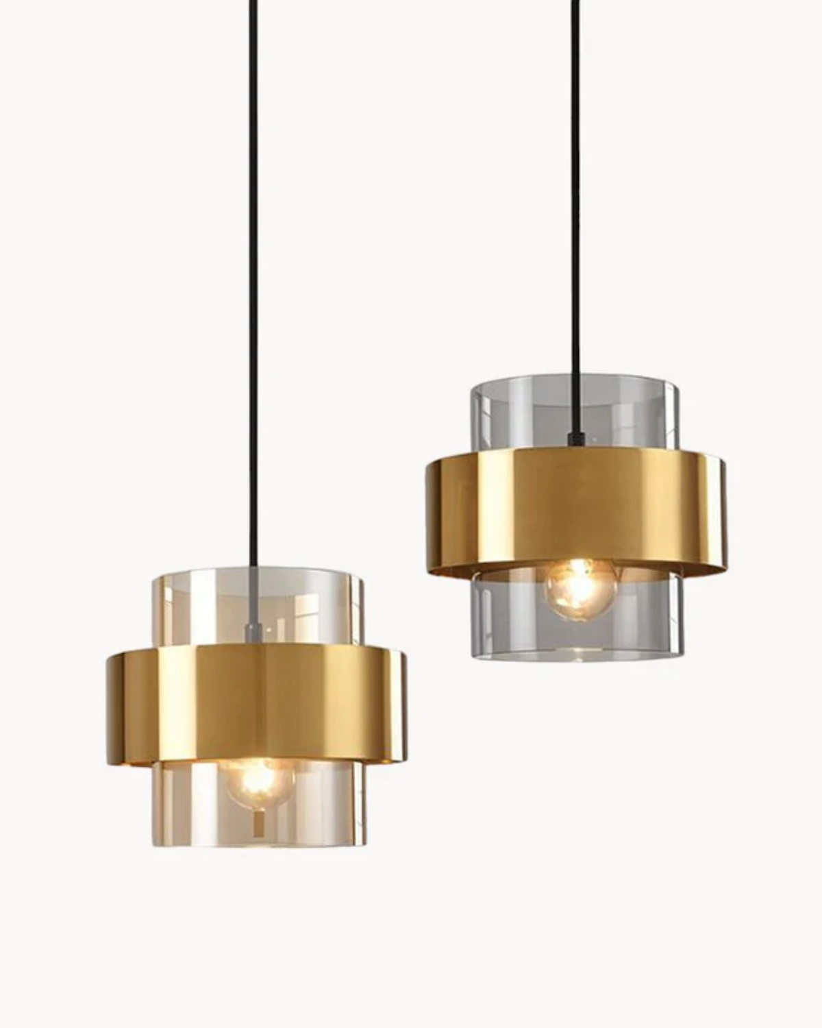 Solara pendellampa i guldfärgat glas, industriell kant med vinklad design