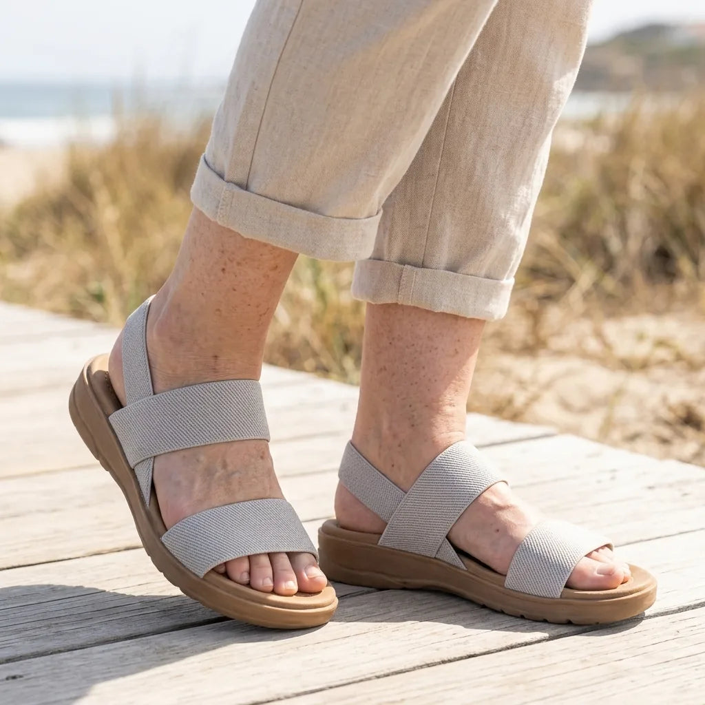 Lightweight Slip-On Stretch Elastic Sandals — Flexible Fit, Cushioned Footbed