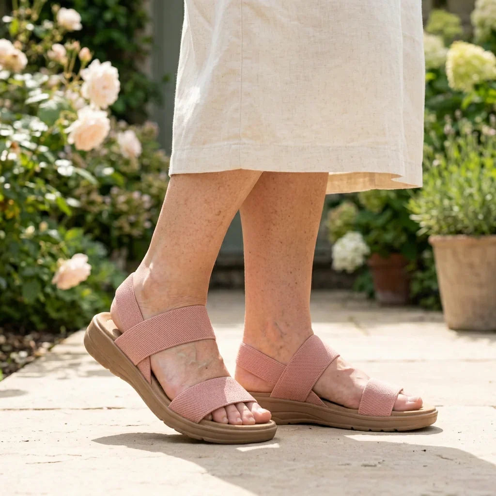 Lightweight Slip-On Stretch Elastic Sandals — Flexible Fit, Cushioned Footbed