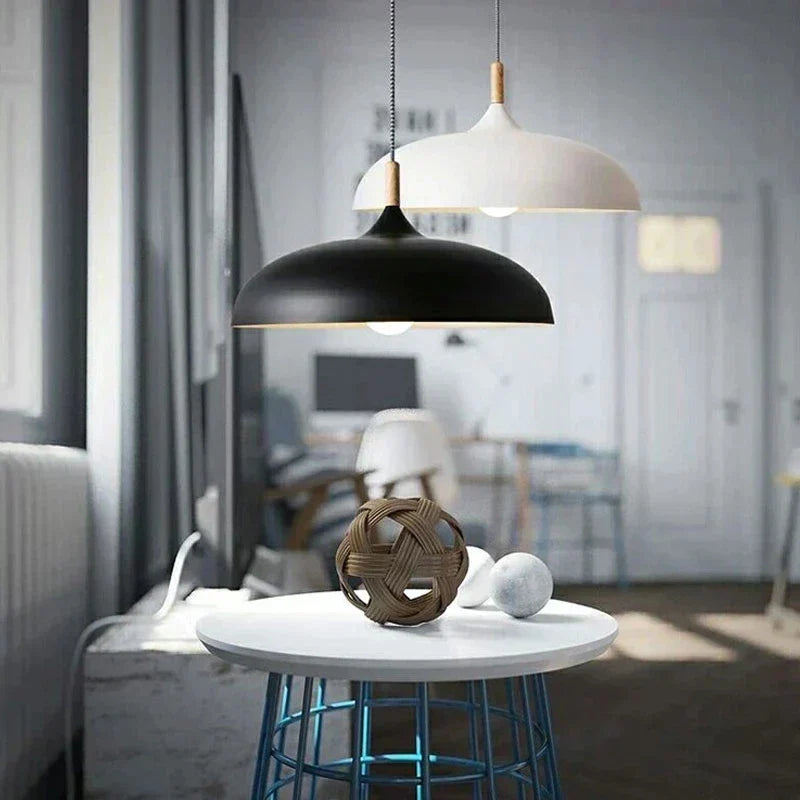Oak Framed Ceiling Light, Warm LED Overhead Lamp, Modern Nordic Silhouette