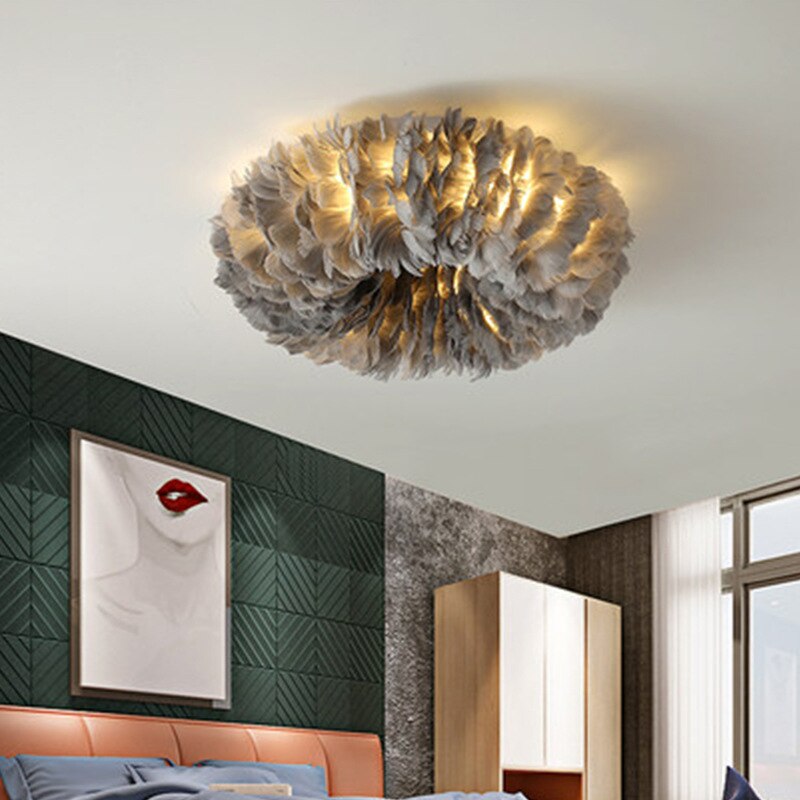 Swan Feather Hardwired Ceiling Lamp — Layered Metal Frame, Warm White LED Lighting
