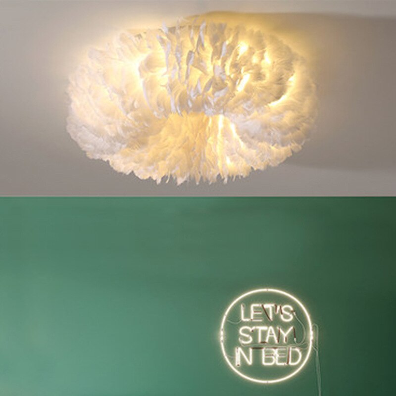Swan Feather Hardwired Ceiling Lamp — Layered Metal Frame, Warm White LED Lighting