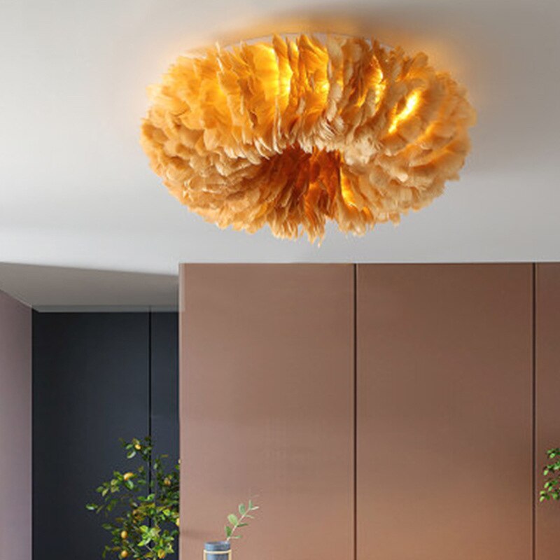 Swan Feather Hardwired Ceiling Lamp — Layered Metal Frame, Warm White LED Lighting